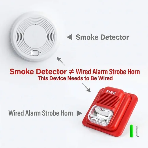 Miniatura 5 de QWORK Alarma de incendios, 12 / 24 V CC con cable de sonido y luz de alarma de incendios de advertencia estroboscópica de sirena, sensor de sistema
