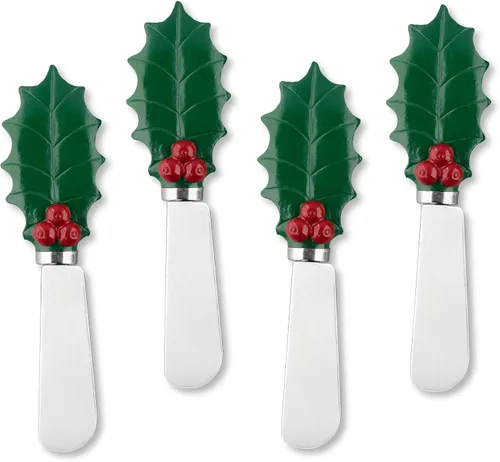 Supreme Housewares Holly Days - Esparcidores de queso, asas de resina pintadas a mano con cuchillas de acero inoxidable para untar queso crema,