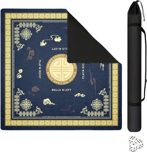 Miniatura 10 de Mahjong Mat con bolsa de transporte negra, 31.5 x 31.5 pulgadas, antideslizante, reducción de ruido, alfombrilla de juego para Mahjong, póker, Rosa