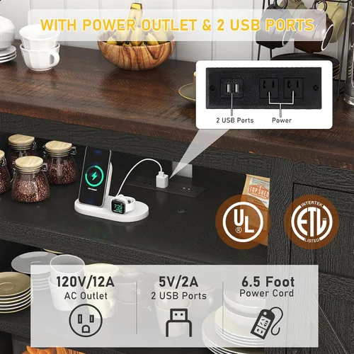 Miniatura 3 de Hlivelood Mueble de TV Estilo Granja de 66" con Tomas de Corriente para TVs de 75 Pulgadas, Centro de Entretenimiento de 33" de Alto con Gabinetes