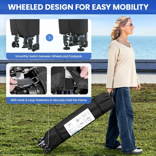 Miniatura 6 de Yaheetech Tienda de campaña desplegable de 10 x 10 con 2 ruedas integradas para movilidad, resistente al agua y refugio solar instantáneo con bolsa