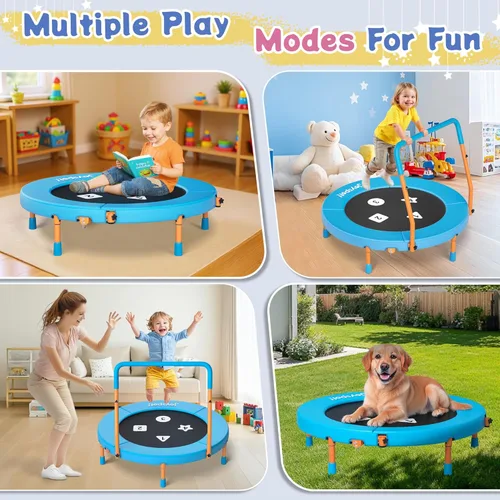 Miniatura 9 de 3FT Toddler Trampoline with Adjustable Handlebar, 36" Foldable & Spring-Free, Mini Kids Indoor Outdoor Trampoline for Ages 1-6, Noiseless Jumping