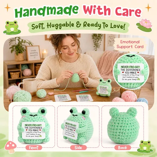 Miniatura 3 de OASSIE Regalos de agradecimiento para mujeres y hombres, animales de ganchillo positivos de rana, regalos de agradecimiento para profesores, regalo
