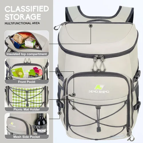 Miniatura 6 de N NEVO RHINO Mochilas Enfriadoras Aisladas a Prueba de Fugas 36/54 Latas, Mochila Enfriadora Aislada Portátil Ligera Impermeable para Hombres