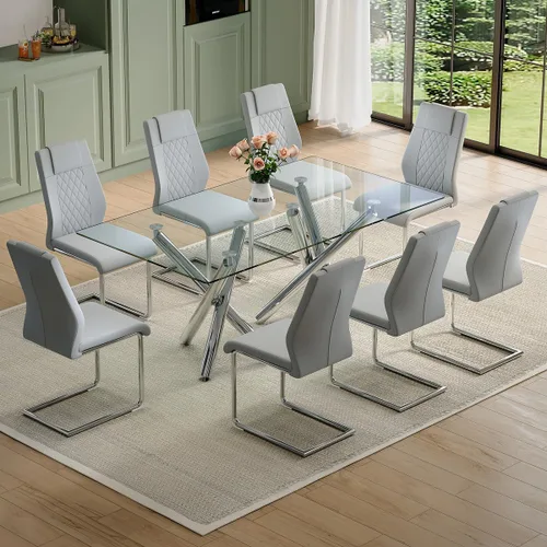 Miniatura 15 de Juego de mesa de comedor de cristal para 6,71 pulgadas, mesa de comedor para 6, mesa de cocina rectangular grande de vidrio templado y 6 sillas