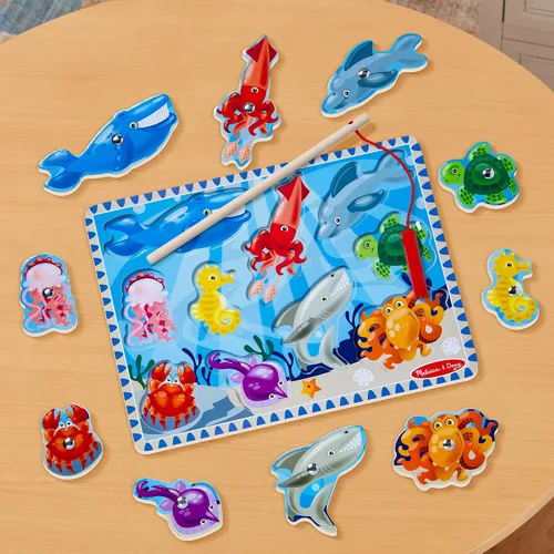 Miniatura 10 de Melissa & Doug - Juego de pesca magnético de madera y rompecabezas con imanes de animales marinos de madera