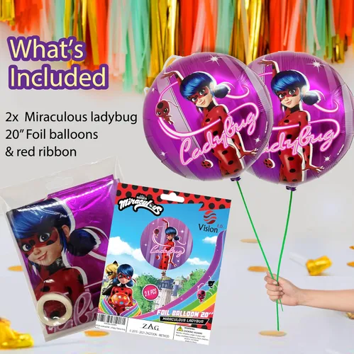 Miniatura 3 de Paquete de 2 globos de papel de aluminio de helio de cumpleaños milagrosa de mariquita de 20 pulgadas Diseño colorido para suministros