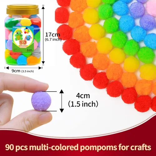 Miniatura 28 de Praisebank Pompones rojos, 90 unidades, 1.5 pulgadas, perfectos para artes y manualidades