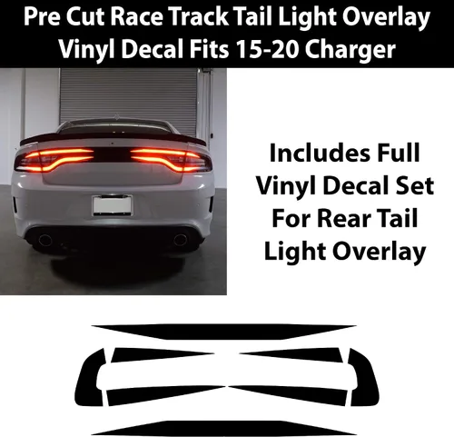 Miniatura 2 de Bogar Tech Designs Cubierta de vinilo con superposición de luces traseras de pista de carreras compatible con Dodge Charger 2015-2023 - Negro