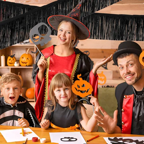 Miniatura 4 de Guirnalda de Flecos de Papel Aluminio Negro 10 Pies 6 Paquetes, Pancartas de Flecos de Oropel Metálico para Decoraciones de Carrozas de Desfile