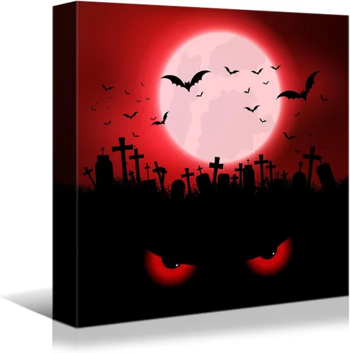 Miniatura 15 de YONICA Lienzo decorativo de Halloween para pared de sala de estar, decoración del hogar, calabaza de Halloween y gato negro sobre lienzo, obra