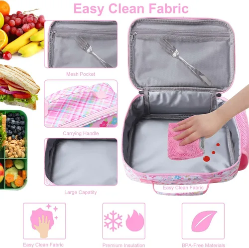 Miniatura 6 de RHCPFOVR Lonchera para niños – Lonchera aislada para niños y niñas, bolsa de almuerzo lavable y lonchera reutilizable para niños pequeños a prueba