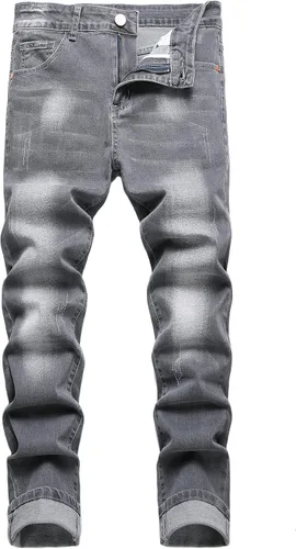 Jeans elásticos ajustados para hombre, jeans ajustados rasgados para hombre, pierna recta, cómodos, cintura flexible, pantalones de mezclilla tipo