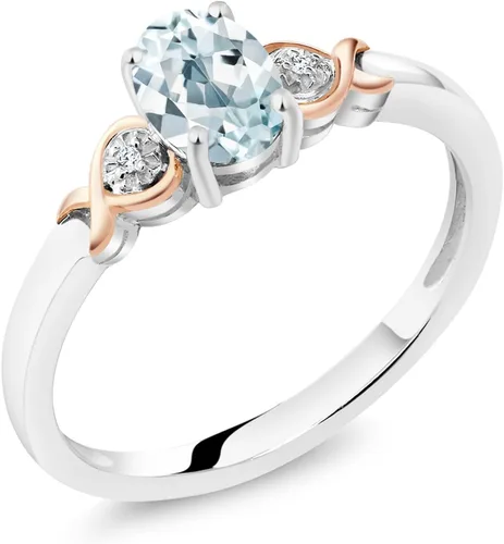 Miniatura 20 de Gem Stone King Anillo de compromiso de plata de ley 925 y oro rosa de 10 quilates, piedra preciosa ovalada de 0.276 x 0.197 in, con acento