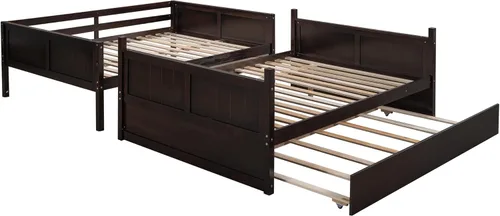 Miniatura 5 de Merax Litera con nido, marco de cama de madera matrimonial sobre matrimonial, no necesita somier para niños, niños o niñas, color espresso