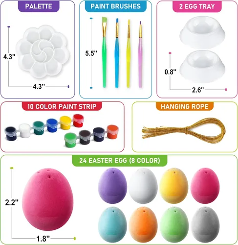 Miniatura 2 de Kit de pintura de huevos coloridos de Pascua, huevos flocados pintables con kit de garabatos para diseño de bricolaje, huevos flocados colgantes
