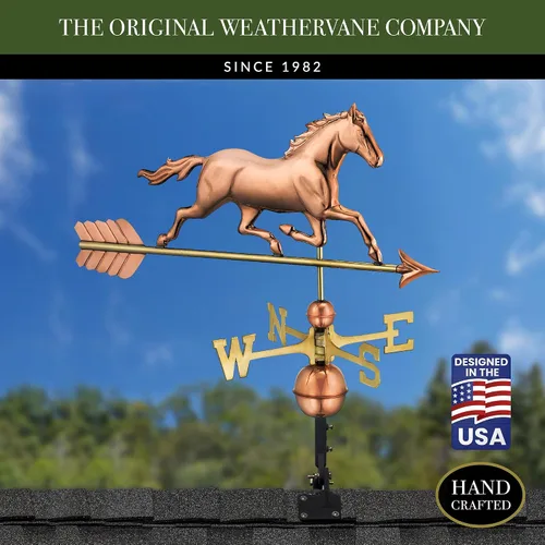 Miniatura 2 de Good Directions Veleta de caballo trotante de cobre pulido, acento decorativo en la azotea para graneros, hogares, cobertizos y cúpulas, duradero