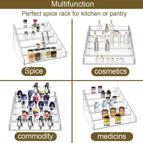 Miniatura 6 de WUIVIUT Organizador de estantes de especias para armario, estante acrílico de niveles para especias y almacenamiento de latas para cocina y despensa