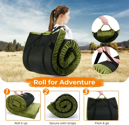 Miniatura 6 de BDEUS Colchón de Espuma Viscolástica para Camping de 3 Pulgadas Impermeable Enrollable Cama de Dormir para Adultos Colchón Enrollable Portátil
