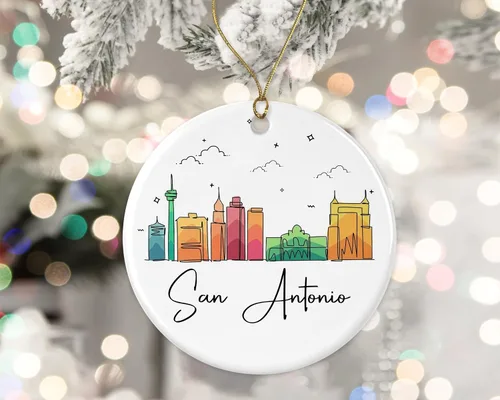 Adorno de San Antonio, adorno de Navidad con puntos de referencia, colorido gráfico de horizonte de ciudad, nuevos regalos para Navidad impresos en
