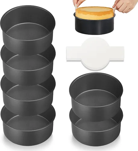 Miniatura 11 de HONGBAKE Molde redondo para hornear pasteles, 8 pulgadas, moldes para galletas poco profundos, moldes para pasteles en capas con agarres más anchos
