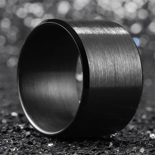 Miniatura 10 de King Will Anillo de boda de tungsteno para hombre, disponible en 15/64 a 25/64 de pulgada (6 a 10 mm), negro/plata, acabado mate, borde pulido