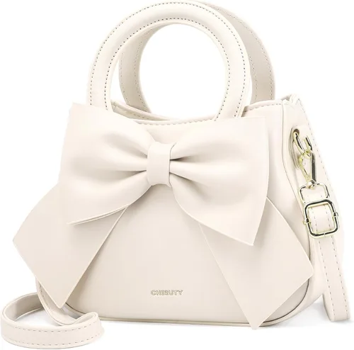 Bolsos pequeños para mujeres tipo bandolera, bolso cruzado de cuero vegano y carteras con asa superior de transporte y lindo nudo de lazo