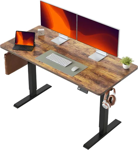 FEZIBO Escritorio eléctrico de pie ajustable en altura, mesa de pie de 55.1 x 23.6 in, escritorio de oficina en casa con tablero de empalme, parte