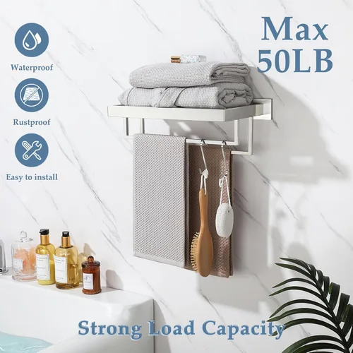 Miniatura 6 de Alise Toalleros de 16 pulgadas para baño, toallero montado en la pared con barras de toalla dobles, estante de toalla de acero inoxidable SUS 304