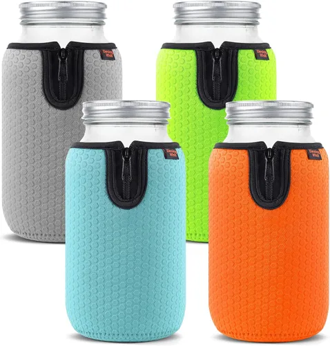 Miniatura 9 de Funda de neopreno para tarro Mason de boca regular y ancha, 32 onzas, antideslizante, acogedora, aislada, fundas protectoras de 3.7 x 5.3 pulgadas