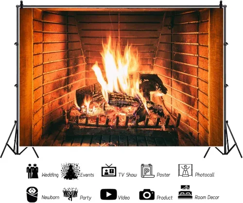 Miniatura 2 de Renaiss Telón de fondo de chimenea de Navidad de 10 x 6.5 pies, fondo vintage para fotografía de Navidad, suministros de fiesta de Año Nuevo
