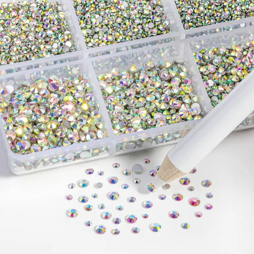 Miniatura 3 de Beadsland 7200 piezas de diamantes de imitación con parte trasera plana, gemas de cristal AB para uñas diamantes de imitación de cristal redondos
