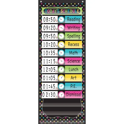 Teacher Created Resources TCR20752 - Tabla organizadora de 14 bolsillos para horario diario y actividades, nailon/vinilo, negro