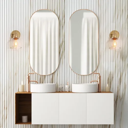 Miniatura 3 de classy leaves Apliques dorados de pared, 1 luz dorada para baño, aplique de pared moderno con pantalla de vidrio transparente para dormitorio, sala
