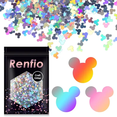 Renfio 1.75 onzas, 1.76 oz, confeti holográfico de Mickey Mouse, con purpurina y forma de Mickey Mouses, lentejuelas brillantes y gruesas para