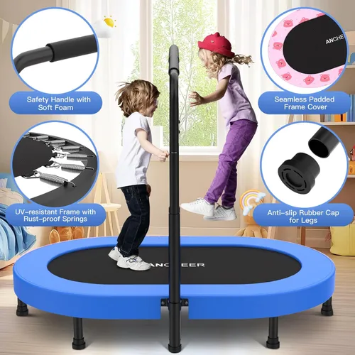 Miniatura 3 de ANCHEER 56" Double Mini Trampoline for Kids, Mini Rebounder with 5-Level Adjustable Handle, Parent-Child Trampoline for Kids, Max Load 220lbs, Fun