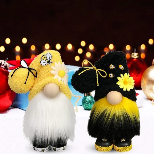 Miniatura 8 de Adornos de elfo de abejorro, gnomos de peluche, hechos a mano, diseño de girasol, enano, estante de gnomo, bandeja escalonada, decoración del día