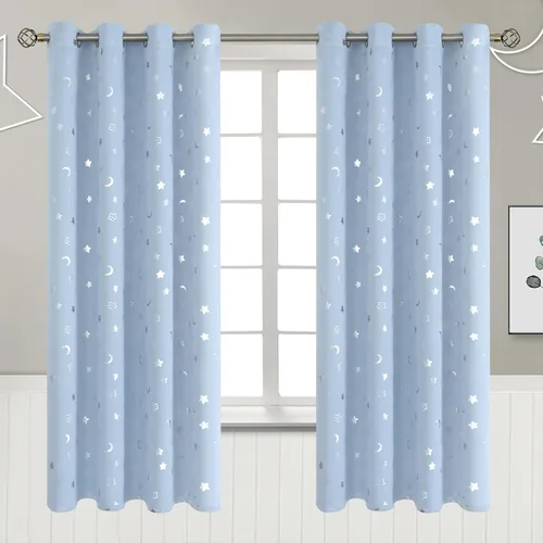 Miniatura 45 de BGment Cortinas opacas para dormitorio infantil, con aislamiento térmico, con ojales, estampado de estrellas plateadas, cortinas para oscurecer