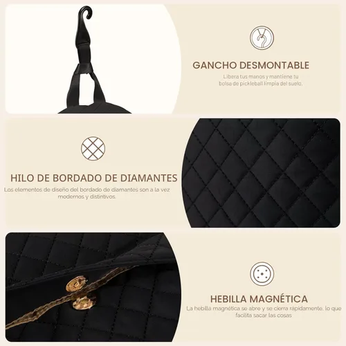 Miniatura 6 de Sucipi Bolsas de tenis para mujeres, Mochila bolsa acolchada para raqueta de tenis para raqueta de tenis, palas de pickleball, bádminton Negro