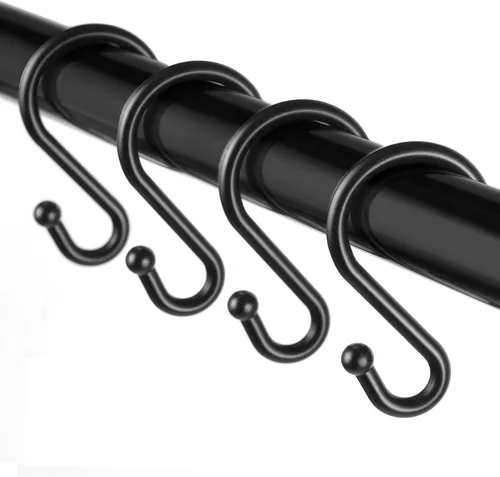 Ganchos de metal para cortina de ducha, juego de 12 anillos, ganchos resistentes al óxido en forma de S para cortinas de ducha, utensilios de Negro