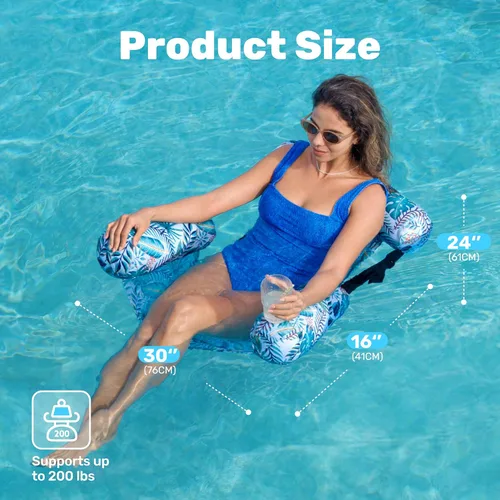 Miniatura 5 de Sloosh Sillas flotantes de piscina para adultos, sillas inflables de piscina, hamaca flotante con patrón de plantas para adultos, flotadores