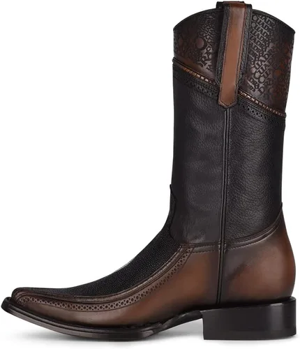 Miniatura 4 de Cuadra Bota vaquera para hombre en cuero genuino Stingray Negro