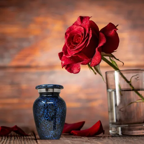 Miniatura 7 de Urna de cremación de recuerdo azul pequeña para cenizas humanas Urnas conmemorativas en miniatura Recuerdo de cremación personal para hombres
