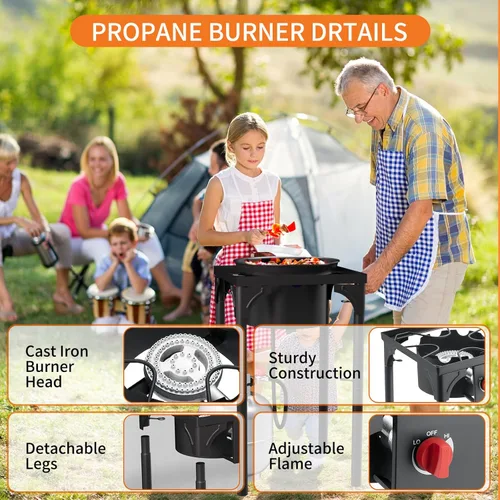 Miniatura 4 de Quemador de propano, estufa de gas individual de alta presión de 75,000 BTU con regulador ajustable de 0-20 PSI, estufa de camping con 8 patas