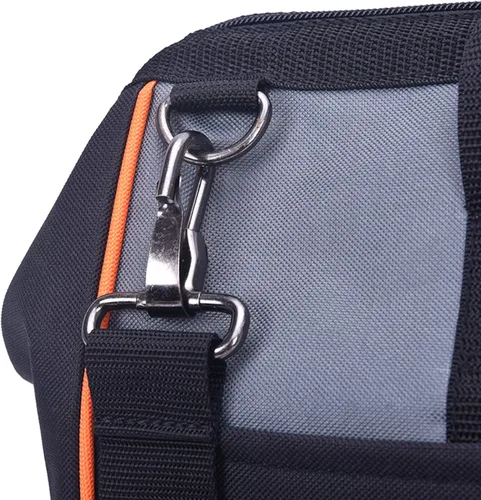 Miniatura 7 de MEIJIA Bolsa de herramientas portátil de boca ancha abierta con múltiples compartimentos, resistente con parte inferior de tablero de polietileno