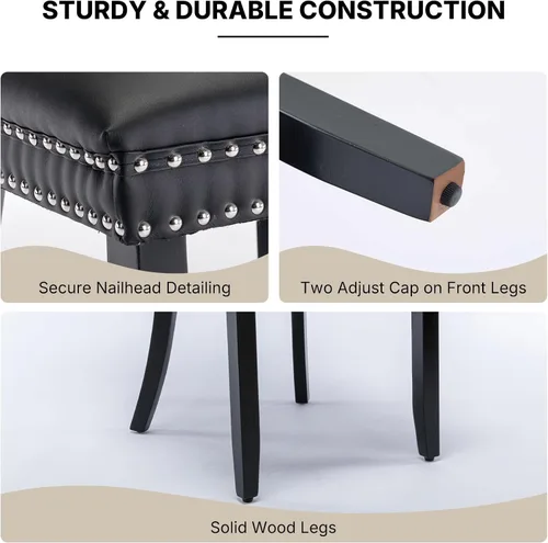 Miniatura 4 de OVENTA Juego de 4 sillas de comedor modernas tapizadas copetudas, terciopelo negro y gris y cuero con patas de madera maciza, sillas de cocina