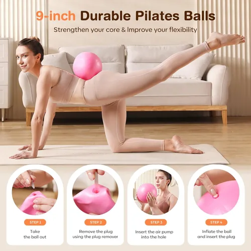 Miniatura 3 de Pilates Kit 13Pcs Home Pilates Essentials Workout Kit with 13" Ring, 10" Ball and Resistance Bands for Women at Home Pilates Equipment Set for Rosa