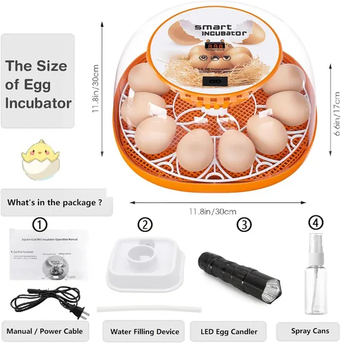 Miniatura 8 de Incubadora de 12 huevos con giro automático de huevos y control de temperatura, adición automática de agua, vela LED de huevos, incubadoras