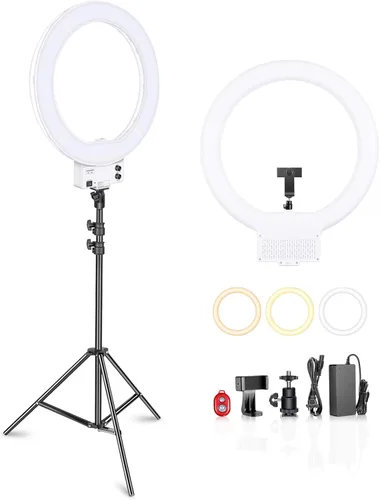 Miniatura 14 de NEEWER Kit de luz de anillo de 18 pulgadas: LED profesional de 55 W 5600 K con soporte y soporte para teléfono, tubo suave y bolsa para extensión
