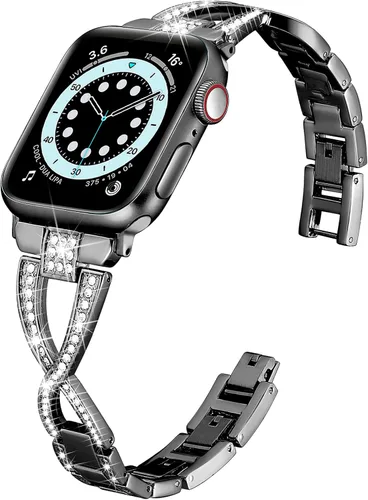 Miniatura 7 de Wipalor Dressy X - Correa para Apple Watch de 1.61, 1.57 y 1.49 pulgadas, para mujer, correa de metal con diamantes brillantes para mujer, correa